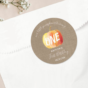 Sticker Rond Petit Citrouille Rustique Burlap 1er anniversaire
