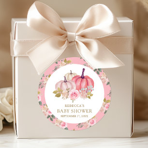 Sticker Rond Petit Citrouille Rustique Rose or Baby shower Flor