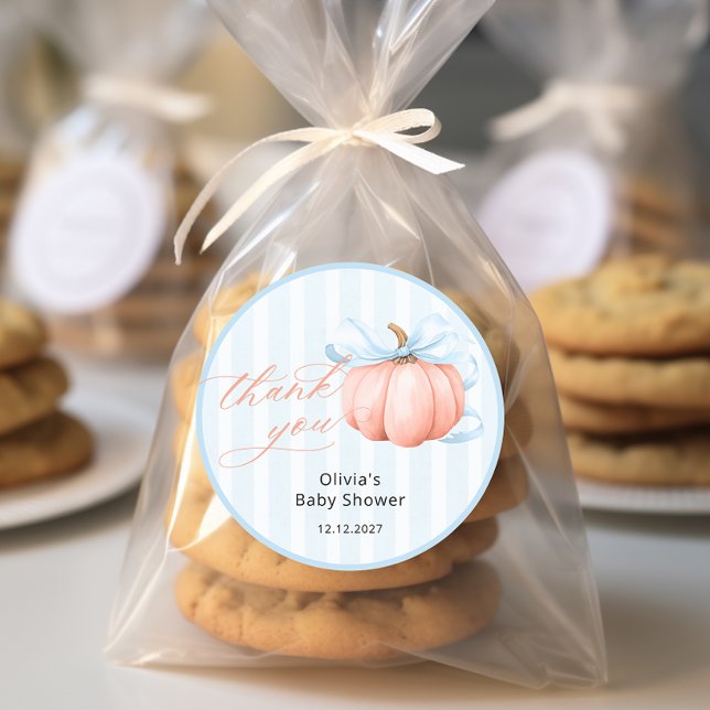 Sticker Rond Petit Citrouille Sur Le Chemin Baby shower Merci (Créateur téléchargé)