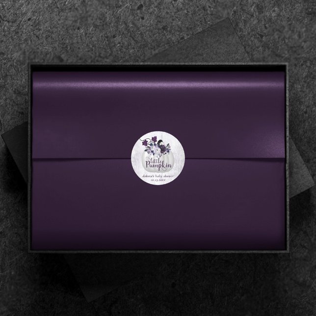 Sticker Rond Petit Citrouille | Violet violet Baby shower rusti (Créateur téléchargé)