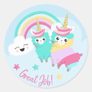 Sticker Rond Petit Cochet de récompense de Girl Cute Llamacorn
