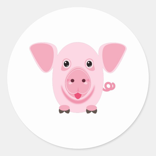 Sticker Rond Petit cochon rose heureux mignon (Devant)