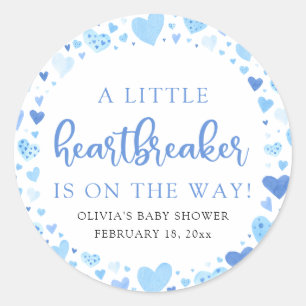 Sticker Rond Petit Coeur brise-coeur Bleu Baby shower Valentine