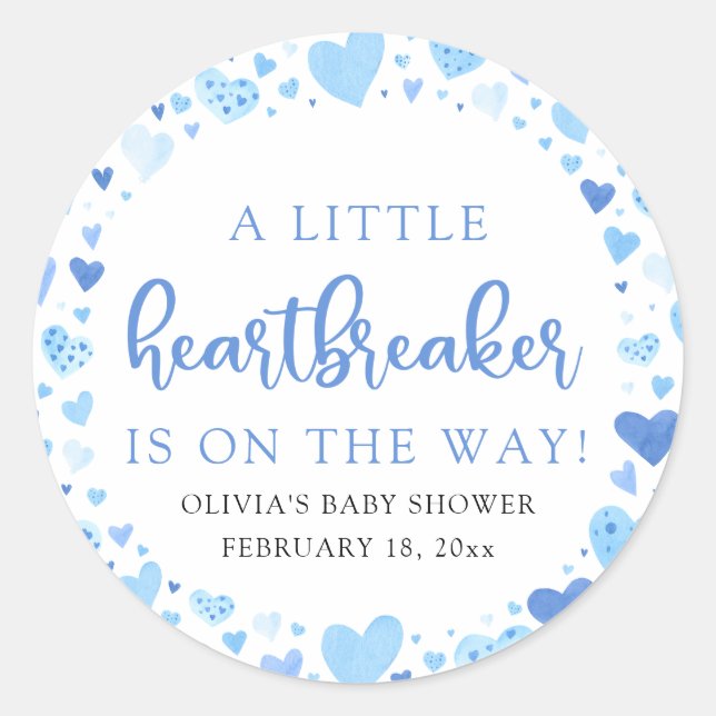 Sticker Rond Petit Coeur brise-coeur Bleu Baby shower Valentine (Devant)