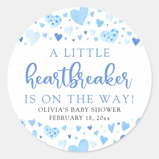 Sticker Rond Petit Coeur brise-coeur Bleu Baby shower Valentine (Devant)