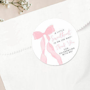 Sticker Rond Petit cœur élégant rose ruban Baby Shower