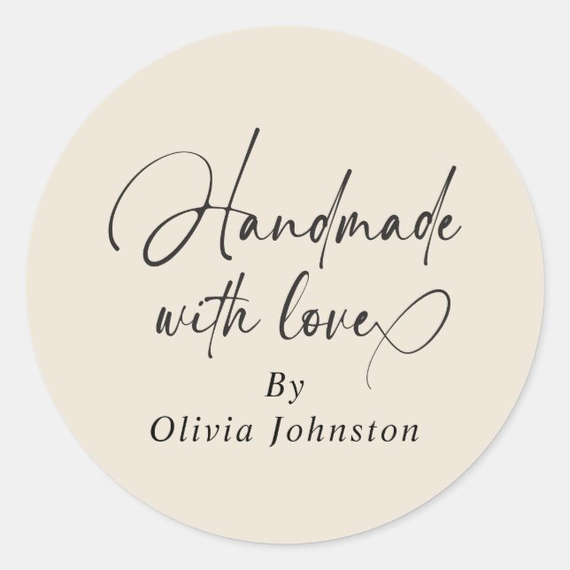 Sticker Rond Petit Commerce Écriture Main Fait Avec Amour | Écr (Devant)