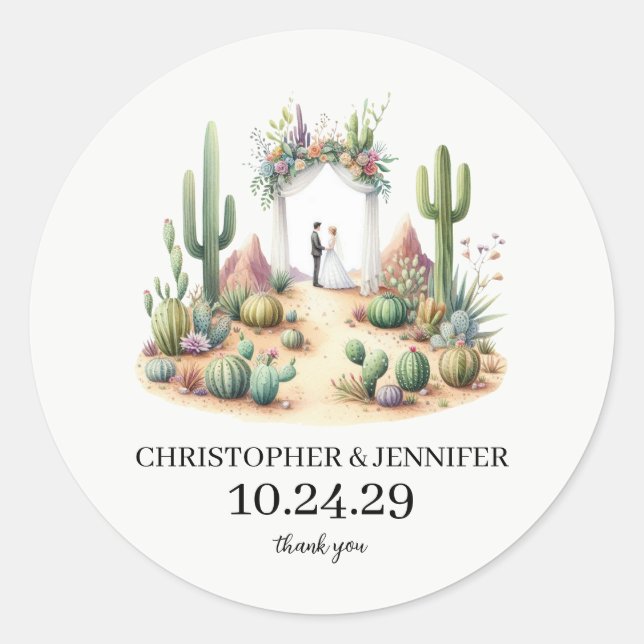 Sticker Rond Petit Couple de Cactus Boho (Devant)