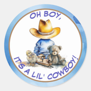 Sticker Rond Petit Cowboy Baby shower À Thème
