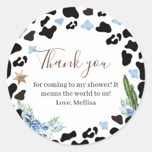 Sticker Rond Petit Cowboy Baby Shower Western Merci