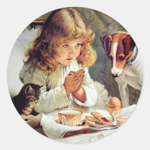 Sticker Rond Petit déjeuner dans le lit : Fille, Terrier et
