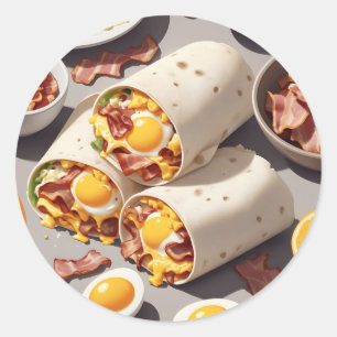 Sticker Rond Petit déjeuner roulé au bacon, œuf et fromage