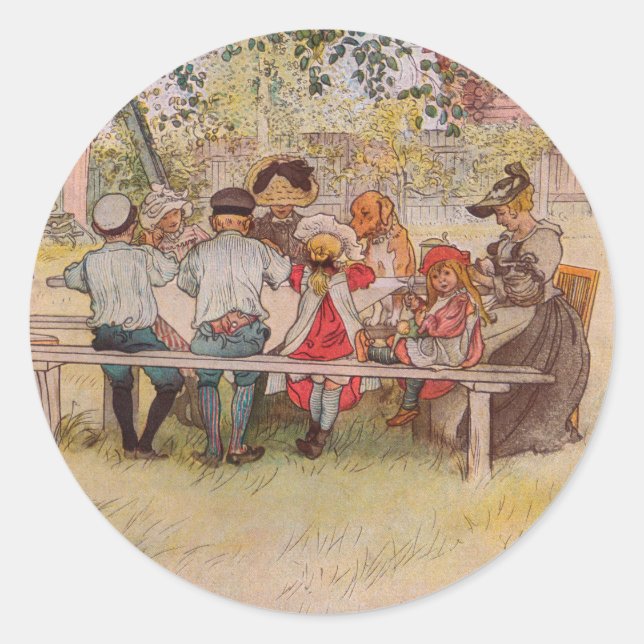 Sticker Rond Petit déjeuner sous le grand bouleau de Carl Larss (Devant)
