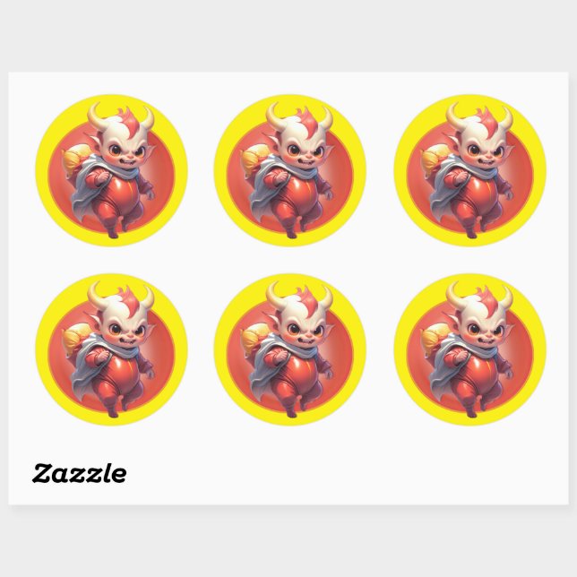 Sticker Rond Petit Diablotin de Feu (Feuille)