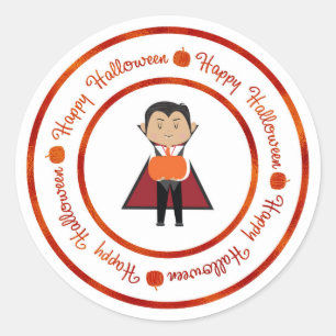 Sticker Rond Petit Dracula Vampire Bonne fête d'Halloween Trait