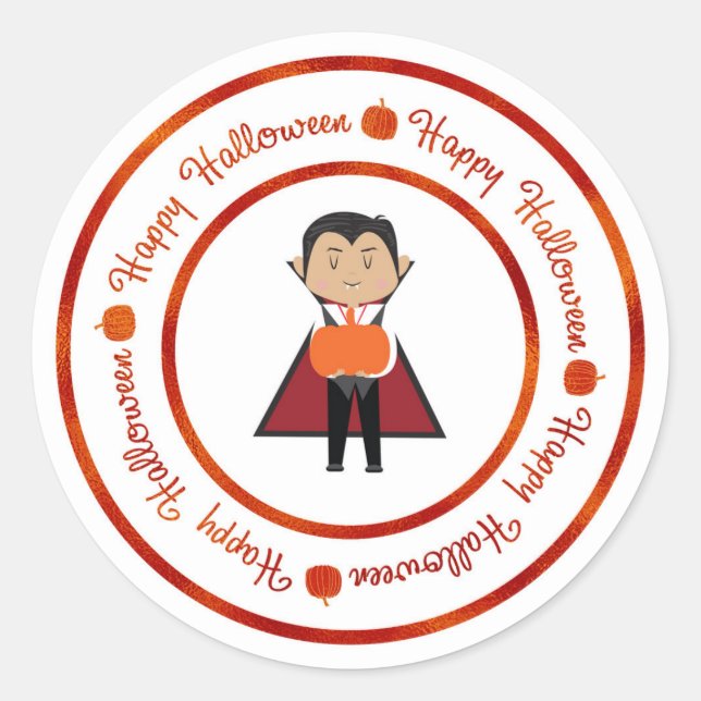 Sticker Rond Petit Dracula Vampire Joyeux Halloween Fête Traite (Devant)