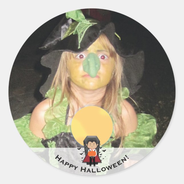 Sticker Rond Petit Dracula Vampire Joyeux Halloween Photo (Devant)