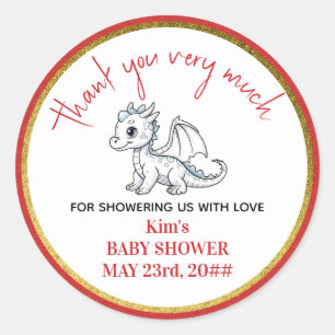 Sticker Rond Petit Dragon Mignonne Sur Le Chemin Baby shower Ro