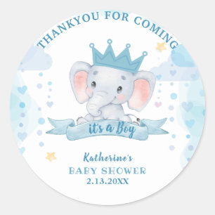 Sticker Rond Petit éléphant à couronne bleu arachide Baby showe