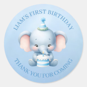 Sticker Rond Petit Eléphant mignon 1er Anniversaire Merci bleu