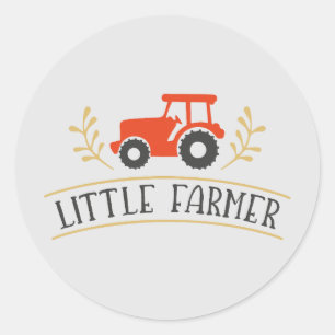 Sticker Rond Petit Fermier mignon, Tracteur rouge