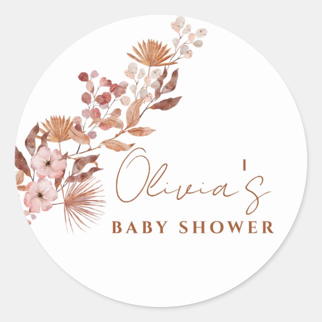 Sticker Rond Petit Fleur sauvage Boho | Baby shower d'automne (Devant)