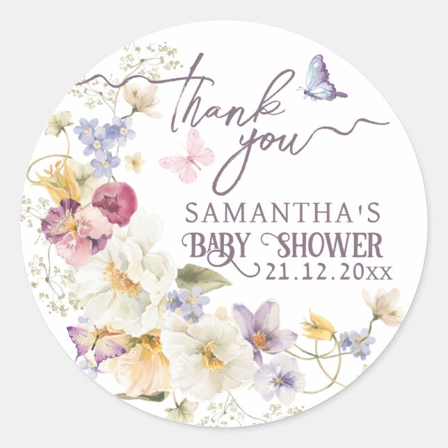 Sticker Rond Petit Fleur sauvage rustique violet Baby shower Me (Devant)