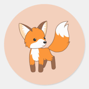 Sticker Rond Petit Fox mignon sur Peach