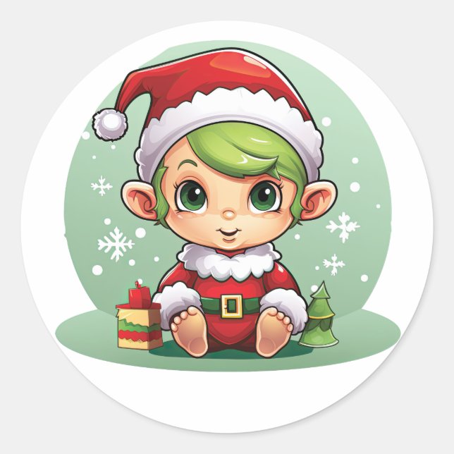 Sticker Rond Petit garçon Elf Xmas Magie (Devant)