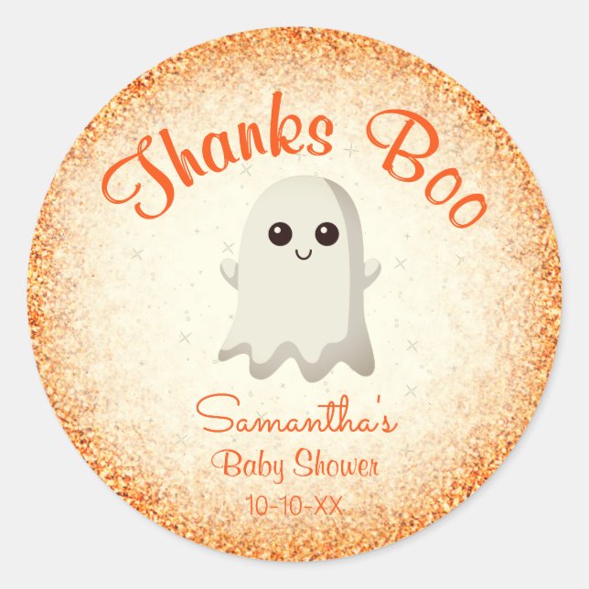 Sticker Rond Petit garçon Halloween Petit Boo Baby shower Merci (Devant)
