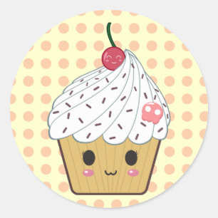 Sticker Rond Petit gâteau de Kawaii en pois