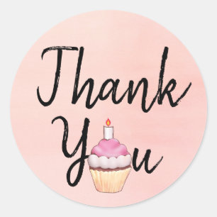 Sticker Rond Petit gâteau rose de Merci d'aquarelle
