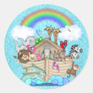 STICKER ROND PETIT GÂTEAU TOPPER D'ARCHE DE NOAHS POUR LE BABY