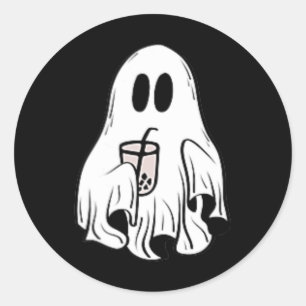 Sticker Rond Petit Ghost Ice Coffee Fun Halloween heureux