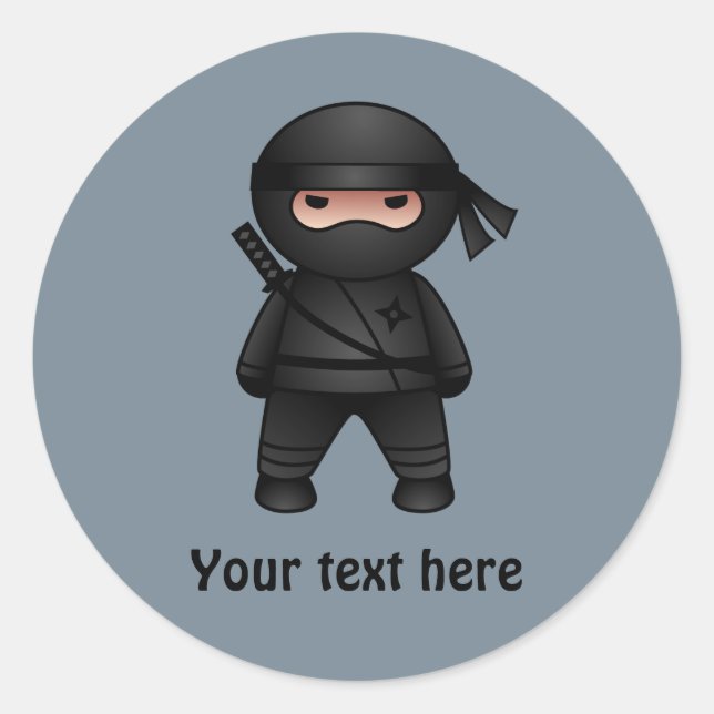 Sticker Rond Petit guerrier de Ninja sur Grey (Devant)