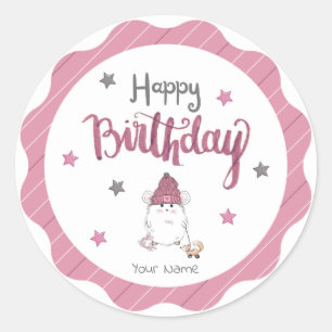 Sticker Rond Petit Hamster mignon Joyeux anniversaire
