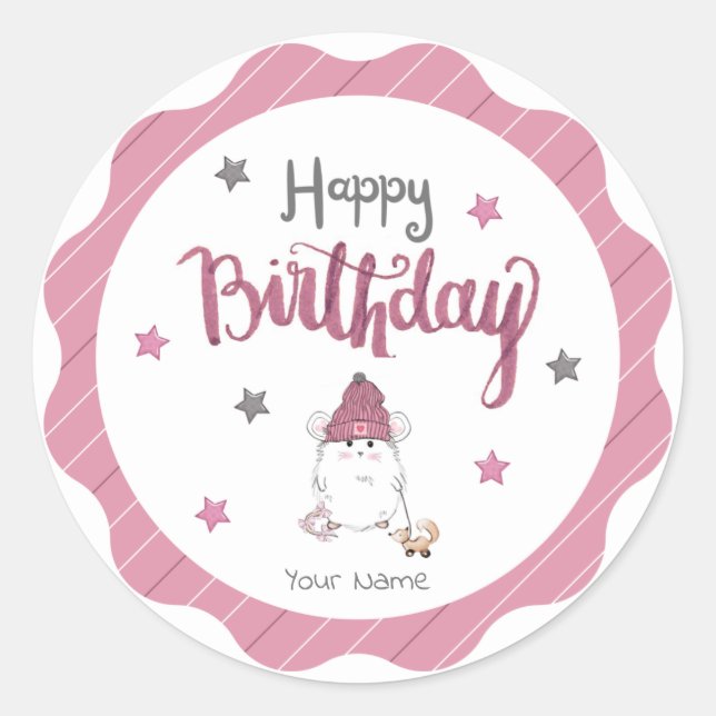 Sticker Rond Petit Hamster mignon Joyeux anniversaire (Devant)
