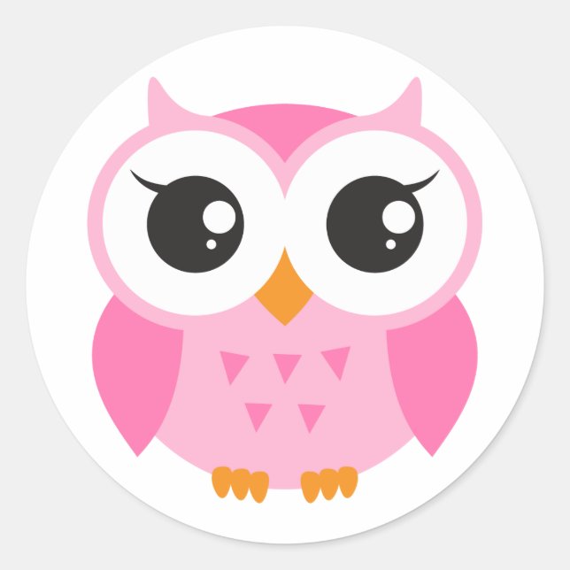 Sticker Rond Petit hibou caricature rose pâle (Devant)