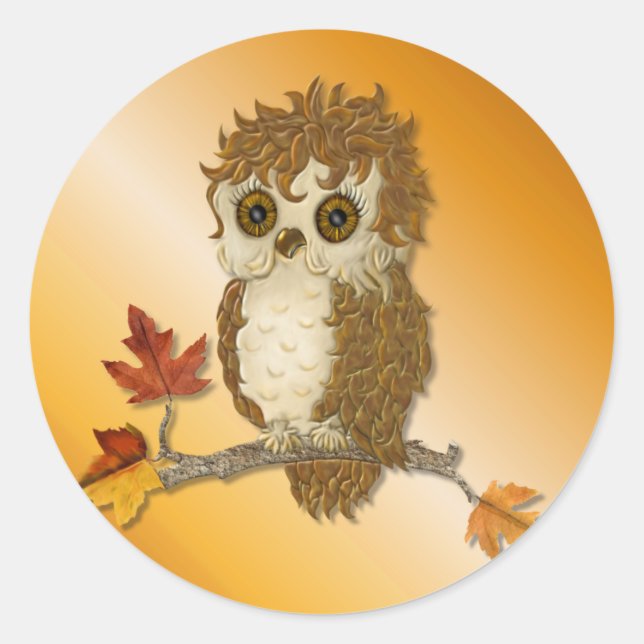 Sticker Rond Petit hibou Whoo de l'automne (Devant)