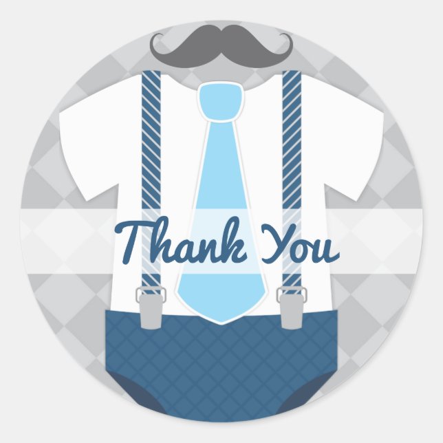 Sticker Rond Petit Homme Cravate Bleu Marine Gris Baby Shower (Devant)