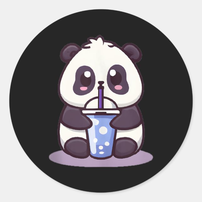 Sticker Rond Petit Kawaii Panda Boire Boba Tea Anime (Devant)
