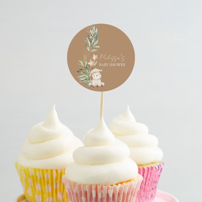 Sticker Rond Petit Lambe doux vert Cupcake Topper (Créateur téléchargé)
