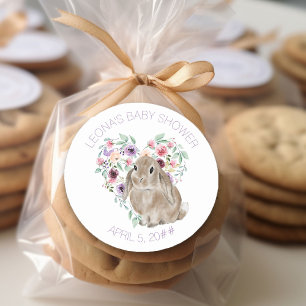 Sticker Rond Petit Lapin Baby shower Floral Amour Coeur