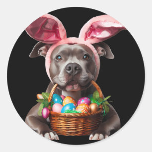Sticker Rond Petit lapin Ear Pit Bull Chien Oeufs de Pâques Pro