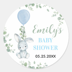 Sticker Rond Petit Lapin Eucalyptus Aquarelle Garçon