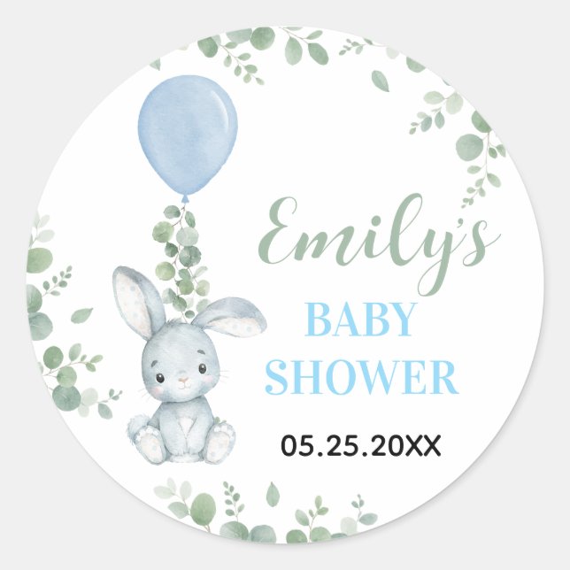Sticker Rond Petit Lapin Eucalyptus Aquarelle Garçon (Devant)