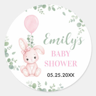 Sticker Rond Petit Lapin Fille Baby Shower Aquarelle