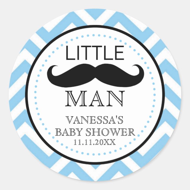 Sticker Rond Petit Lil' Man Mustache Boy Baby shower Favoriser (Devant)
