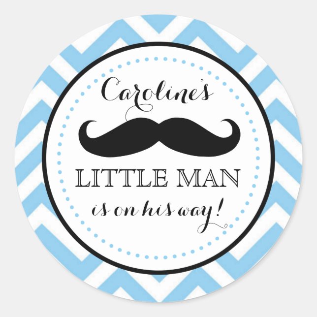 Sticker Rond Petit Lil' Man Mustache Boy Baby shower Favoriser (Devant)