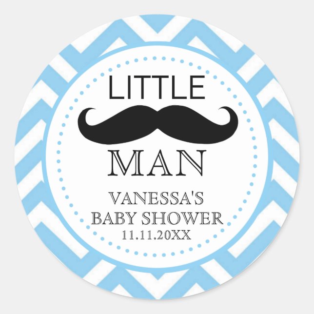 Sticker Rond Petit Lil' Man Mustache Boy Baby shower Favoriser (Devant)